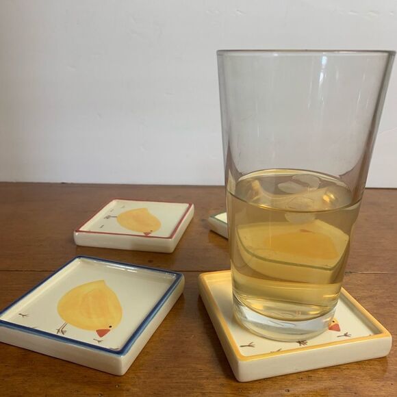 set of 4 Ceramic coasters funky fun chicks 3.5” - Picture 1 of 7